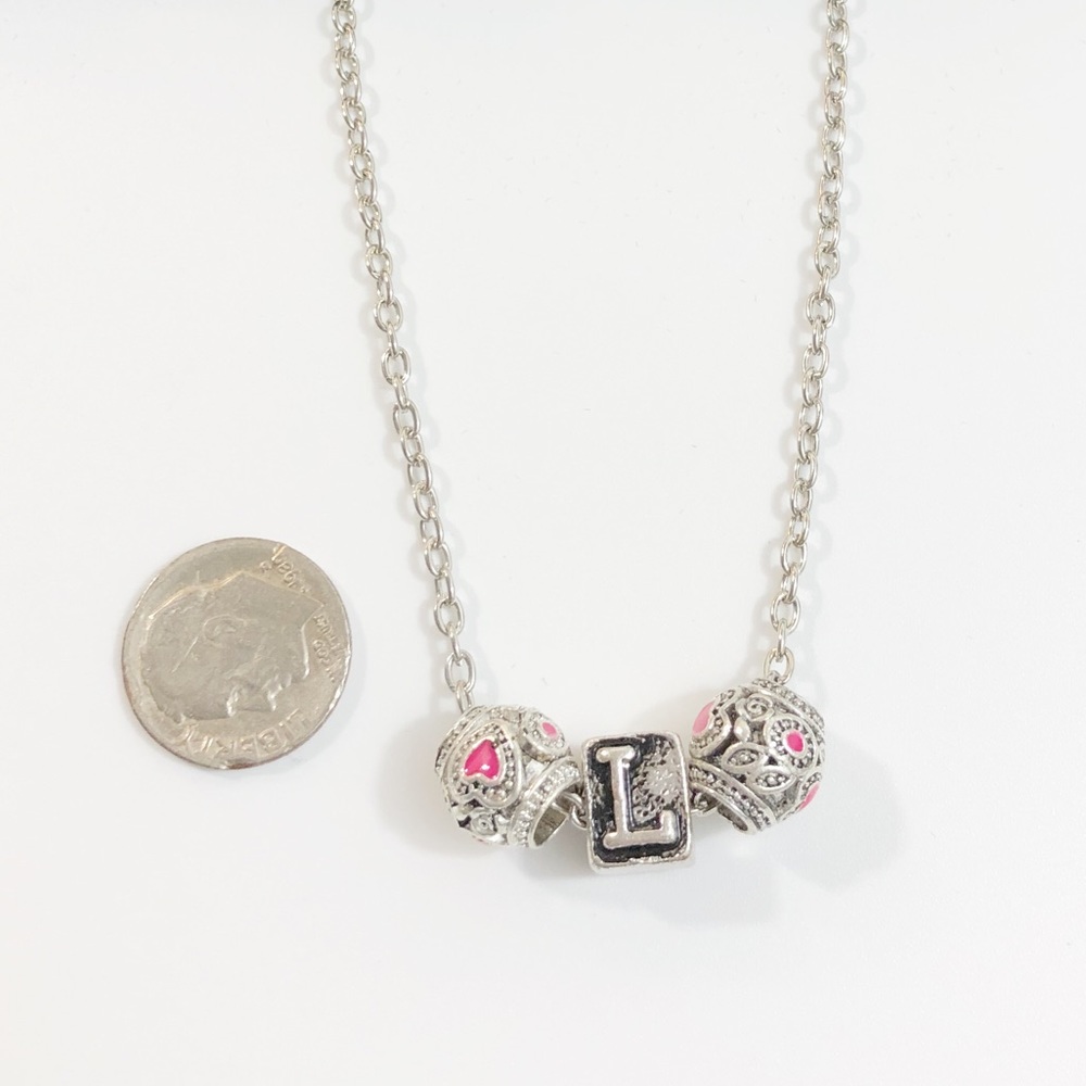 Letter “L” 2 Heart Beads Color Silver NWT - Picture 3 of 4